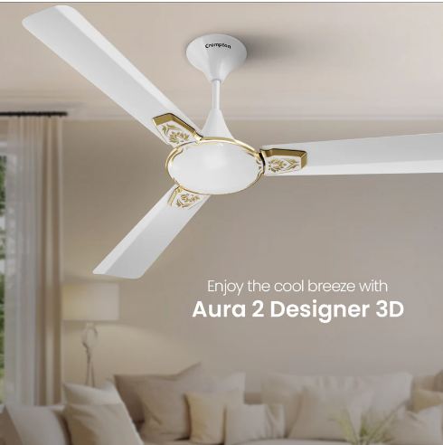 Crompton Premiun Aura 2 Designer 3D (Pearl White Gold) 1200 MM 3 Blade 1 Star Ceiling Fan